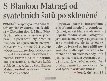 Článek MF Dnes o komentované prohlídce výstavy Blanky Matragi